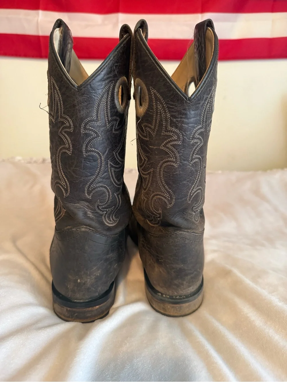 Old West Black Leather Kids Pull-On Cowboy Boots